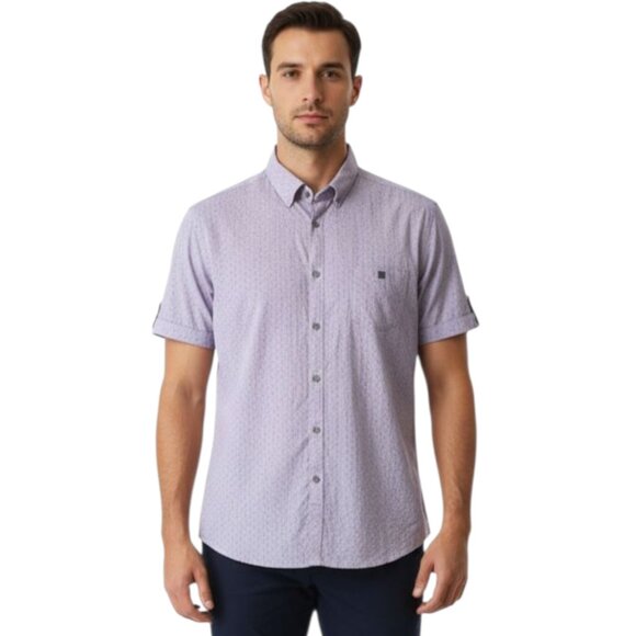 Ted Baker Button Down Short Sleeve Shirt Size 5 Purple With Dots EUC - Picture 1 of 8